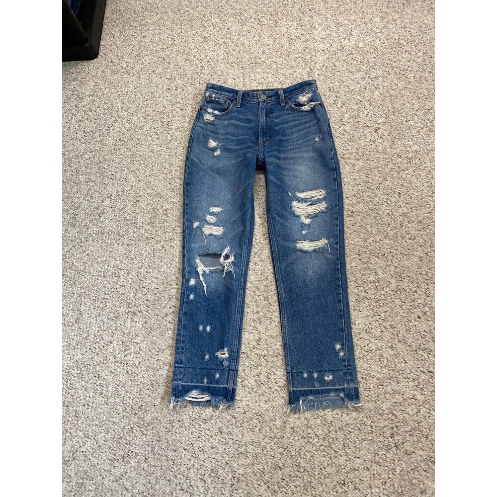 26 Abercrombie & Fitch Annie High-Rise Girlfriend Distressed Raw Fray Hem
